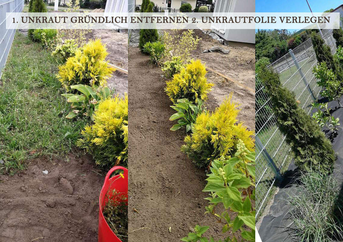 Unkraut entfernen dann Unkrautfolie verlegen